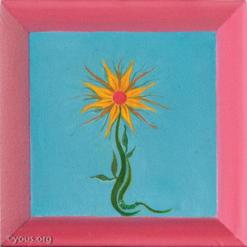 8 pointed sunflower pink frame - oil painting by yous